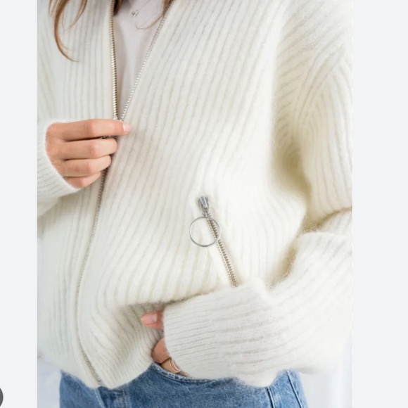 & OTHER STORIES Wool & Mohair Blend Knit Bomber Cardigan in Cream- Size L Large - Picture 2 of 6